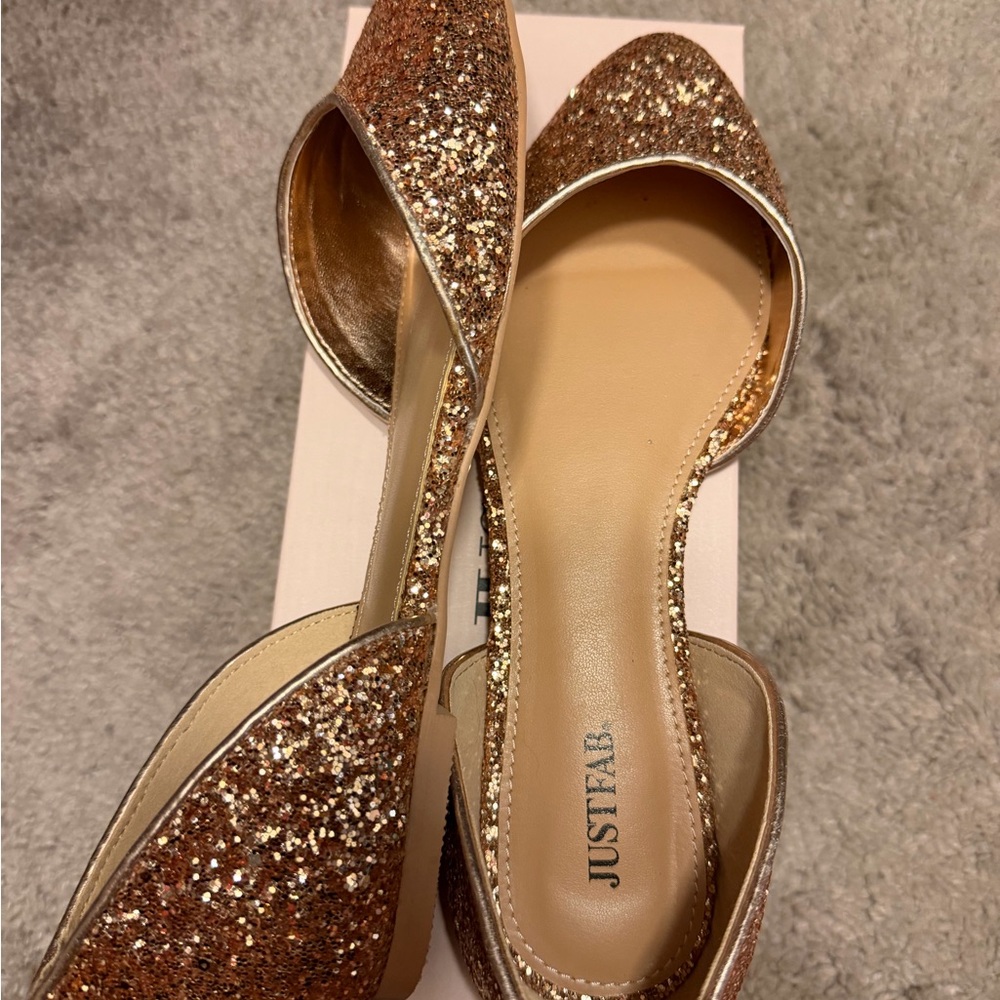 JustFab Women's Sparkling Glitter Flats - Gold